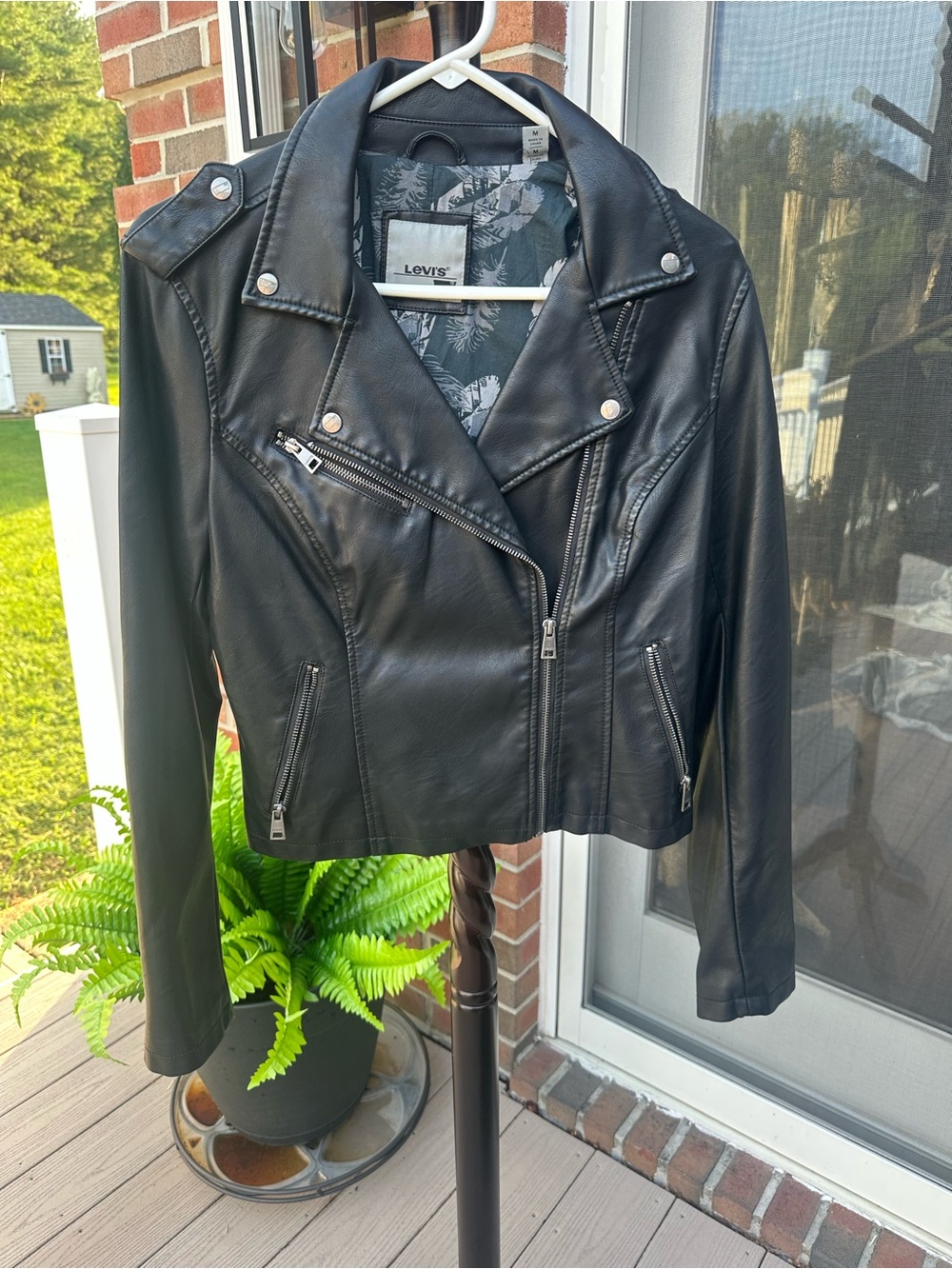 Levi's Black Faux Leather Moto Jacket with Zipper Details
